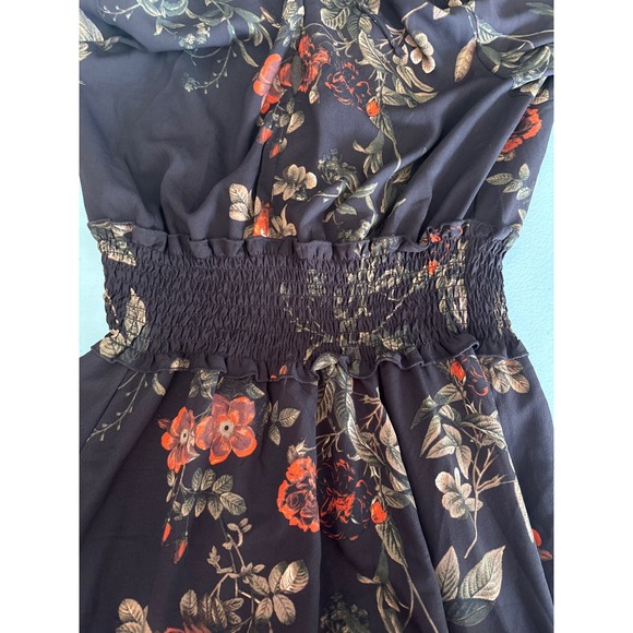 H&M Women's Size 6 Floral Smocked Brown Long Sleeve Ruffle Hem Boho Maxi Dress - Picture 10 of 13